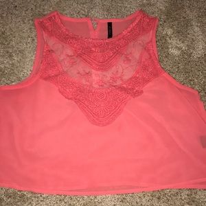 Coral crochet crop top